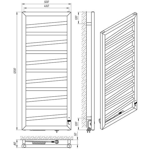 Схема - Рушникосушарка Laris Зебра Міраж ЧФЧ11 500 х 1200 Е (підкл. зліва)