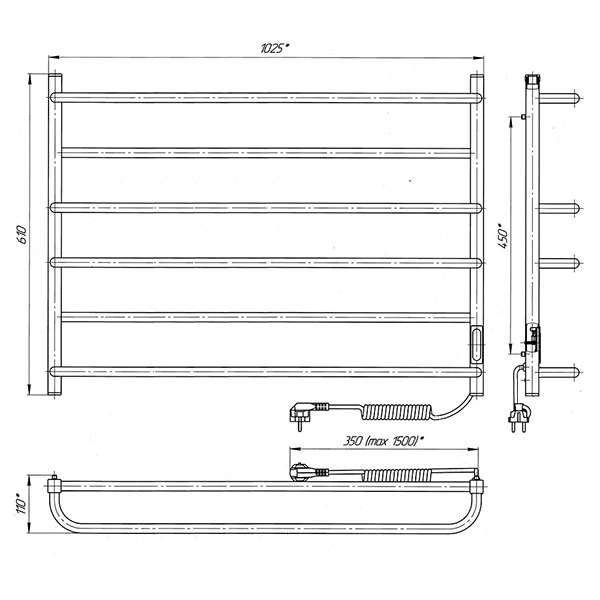 Схема - Електрична рушникосушарка Laris Зебра Практік ЧФ6 1000 х 600 Е (підкл. справа) R3