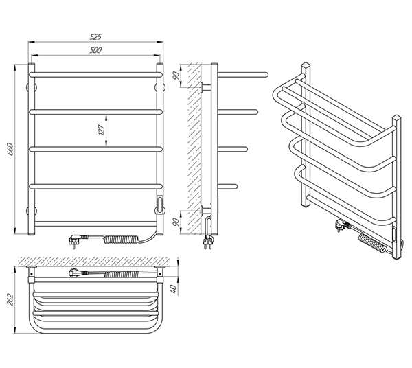 Схема - Рушникосушарка Laris Зебра Стандарт ЧФ5 500 х 660 Е з полицею (підкл. справа) R3 