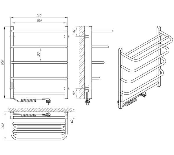 Схема - Рушникосушарка Laris Зебра Стандарт ЧФ5 500 х 660 Е з полицею (підкл. зліва) R3