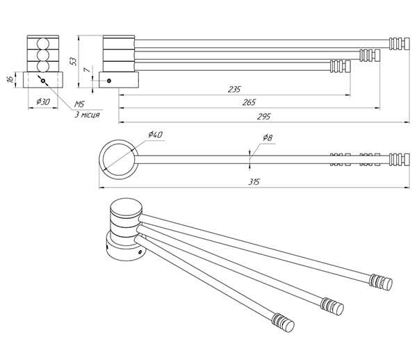 Схема - Полка поворотная для полотенцесушители Laris ПП-300/3 Классик на стойку Ø30 мм
