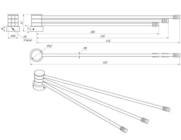 Схема - Полка поворотная для полотенцесушители Laris ПП-450/3 Классик на стойку Ø30 мм