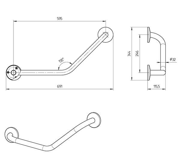 Схема - Поручень Laris пристенный 135° для санузлов