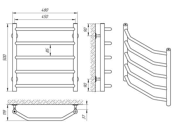 Схема - Рушникосушарки Laris Вікторія П5 450 х 500