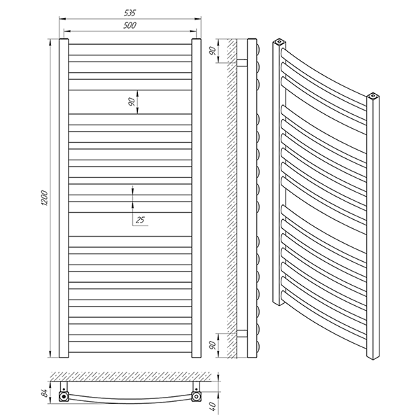 Схема - Полотенцесушитель Laris Атлант П16 500 х 1200