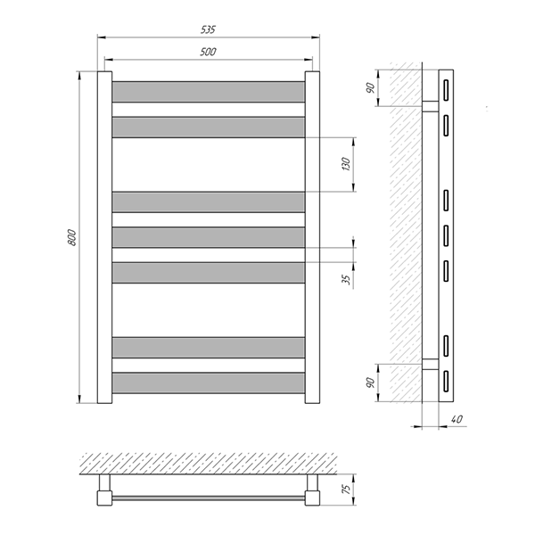 Схема - Полотенцесушитель Laris Бонд П7 500 х 800