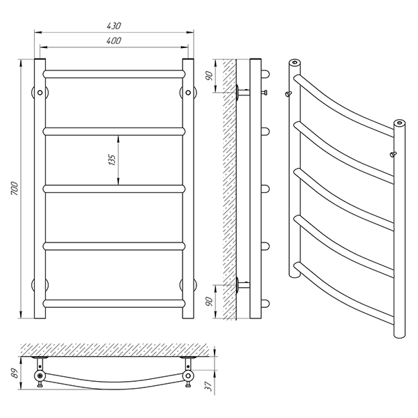 Схема - Полотенцесушитель Laris Флеш П5 400 х 700