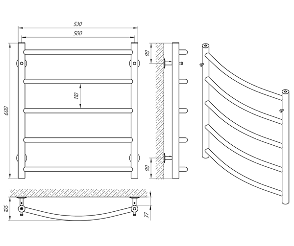 Схема - Полотенцесушитель Laris Флеш П5 500 х 600