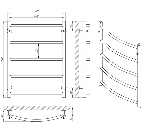 Схема - Полотенцесушитель Laris Флеш П5 500 х 700