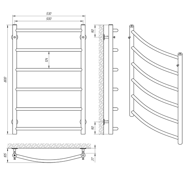 Схема - Полотенцесушитель Laris Флеш П6 500 х 800