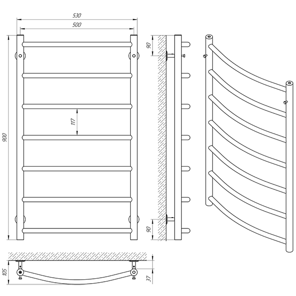 Схема - Полотенцесушитель Laris Флеш П7 500 х 900