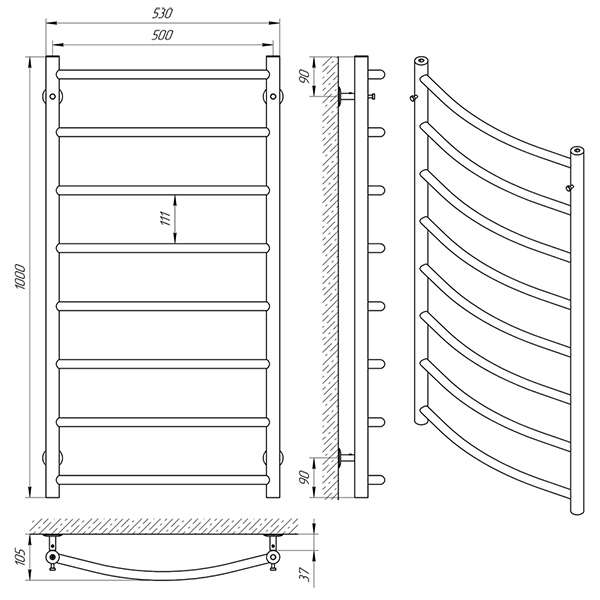 Схема - Полотенцесушитель Laris Флеш П8 500 х 1000