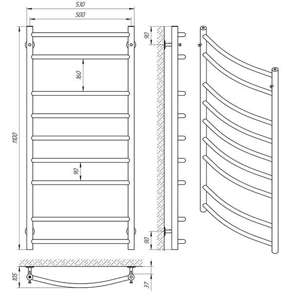 Схема - Полотенцесушитель Laris Флеш П9 500 х 1100
