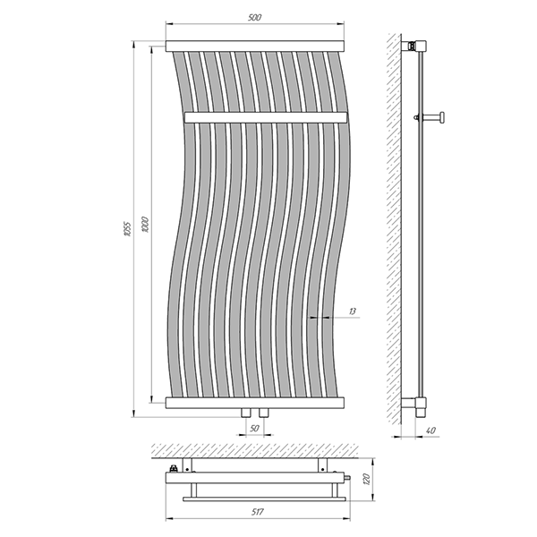 Схема - Полотенцесушитель Laris Фрирайд П11 500 х 1000