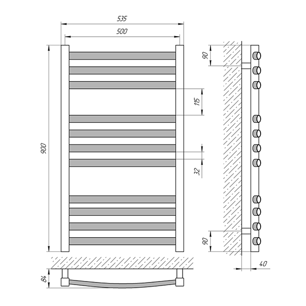 Схема - Полотенцесушитель Laris Гранд П11 500 х 900