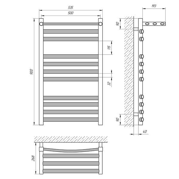 Схема - Рушникосушарка Laris Гранд П11 500 х 900 з полицею