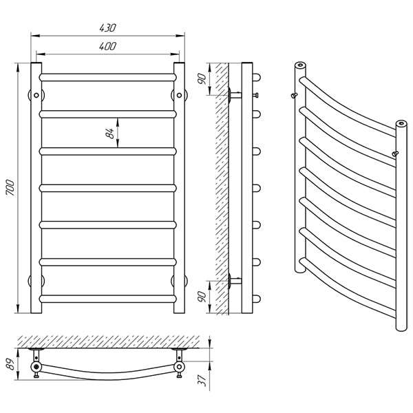 Схема - Рушникосушарка Laris Класік П7 400 х 700
