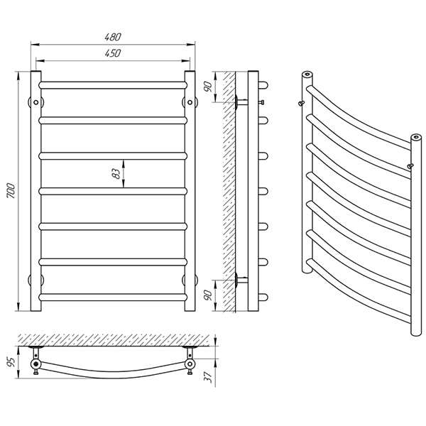 Схема - Рушникосушарка Laris Класік П7 450 х 700