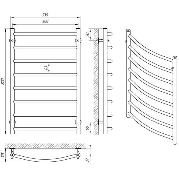 Схема - Рушникосушарка Laris Класік П8 500 х 800