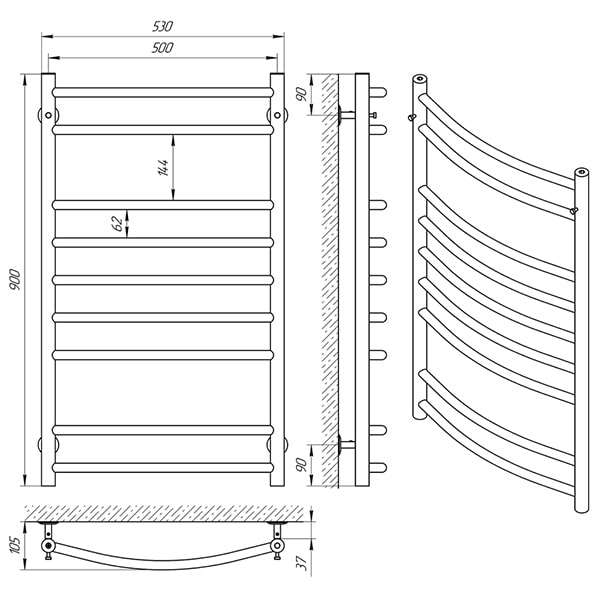 Схема - Рушникосушарка Laris Класік П9 500 х 900