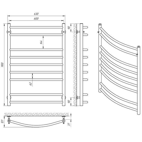 Схема - Полотенцесушитель Laris Классик П9 600 х 900