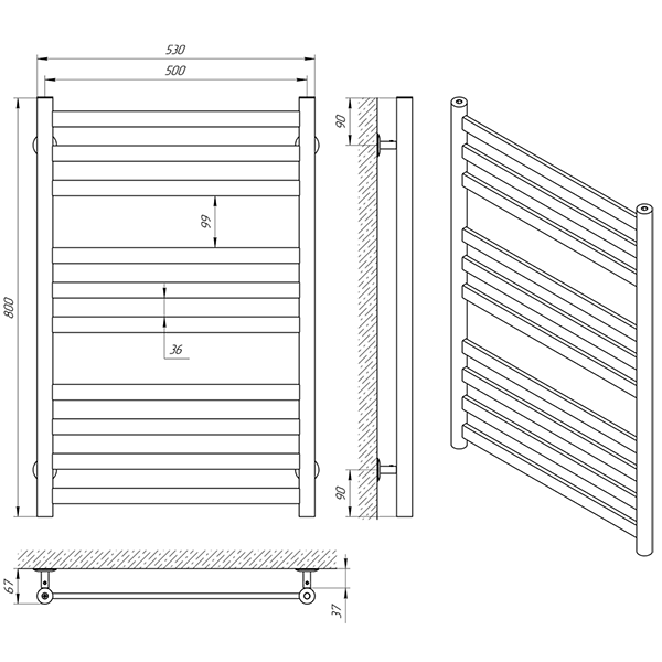 Схема - Полотенцесушитель Laris Кватро П10 500 х 800