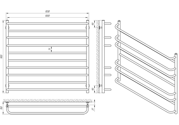 Схема - Полотенцесушитель Laris Практик П10 1000 х 900
