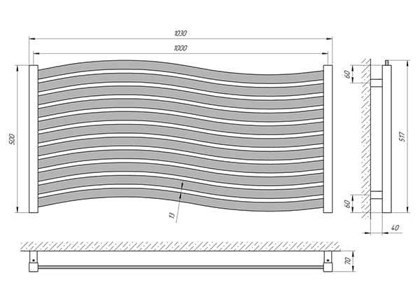 Схема - Полотенцесушитель Laris Серфинг П11 500 х 1000