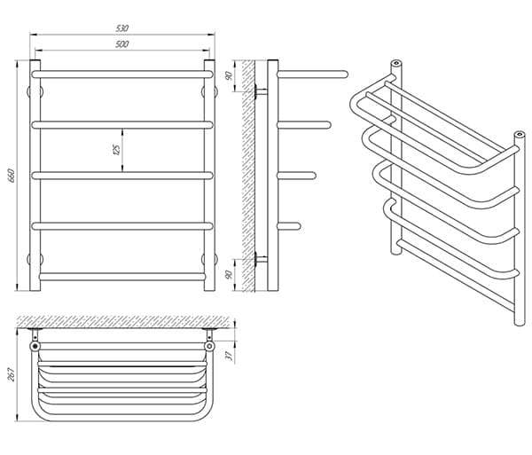 Схема - Полотенцесушитель Laris Стандарт П5 500 х 660 с полкой