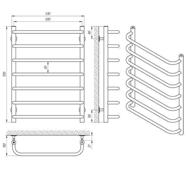 Схема - Полотенцесушитель Laris Стандарт П7 500 х 700