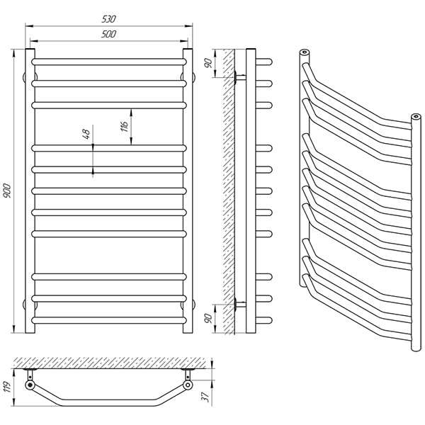 Схема - Рушникосушарка Laris Вікторія П11 500 х 900