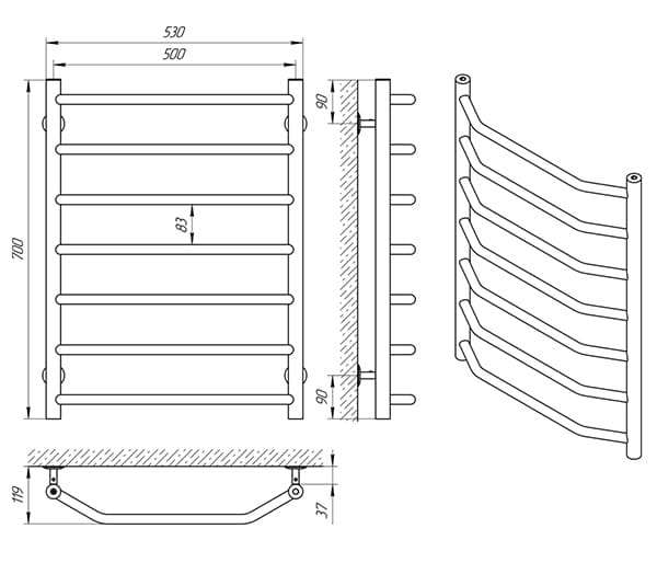 Схема - Полотенцесушитель Laris Виктория П7 500 х 700