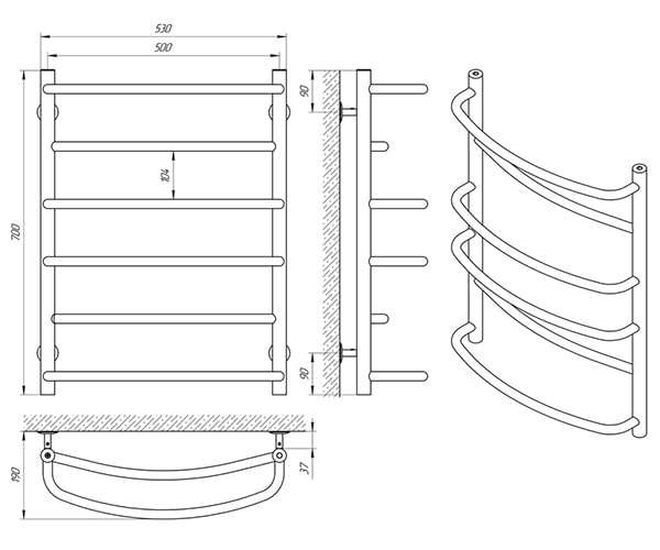 Схема - Рушникосушарка Laris Єврофлеш П6 500 х 700