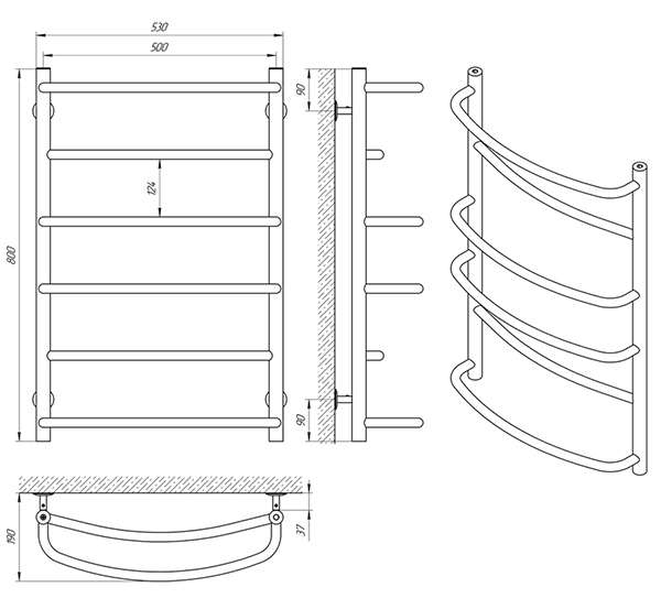 Схема - Рушникосушарка Laris Єврофлеш П6 500 х 800