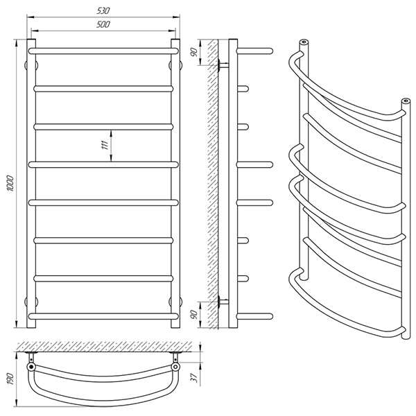 Схема - Рушникосушарка Laris Єврофлеш П8 500 х 1000