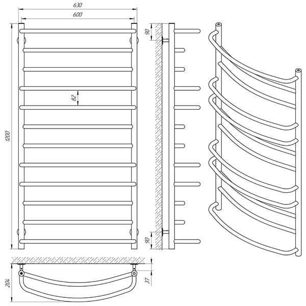 Схема - Рушникосушарка Laris Євромікс П12 600 х 1200