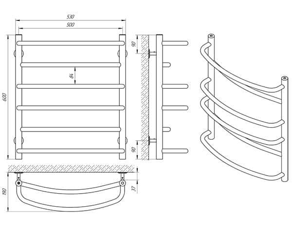 Схема - Рушникосушарка Laris Євромікс П6 500 х 600