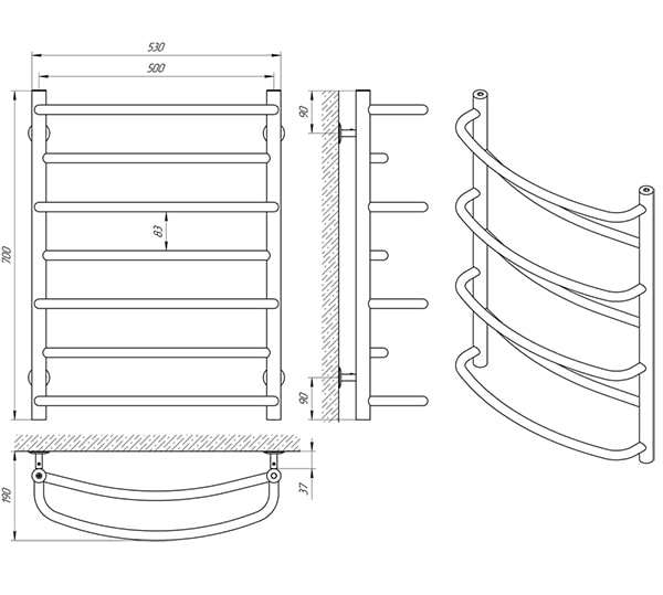 Схема - Рушникосушарка Laris Євромікс П7 500 х 700